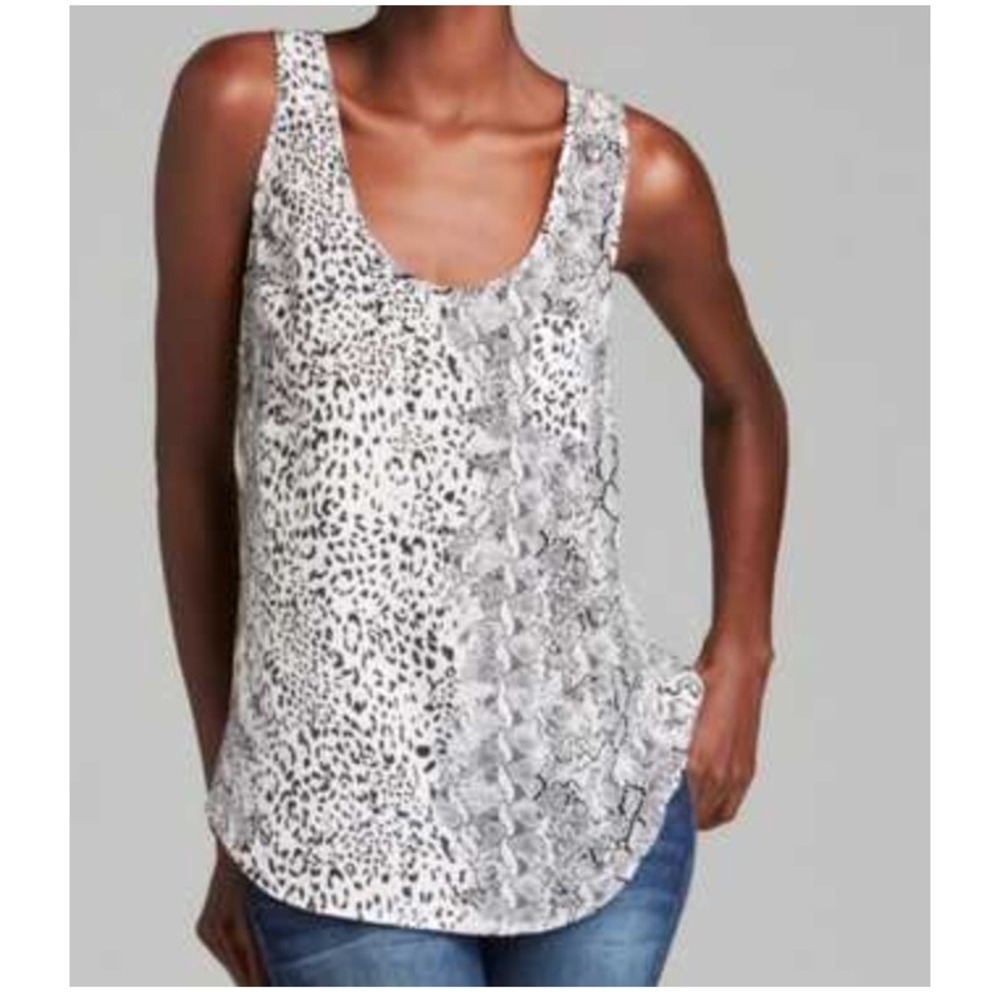 Joie Tank Top XS Black White Snakeskin Leopard‎ Print Sleeveless Pocket